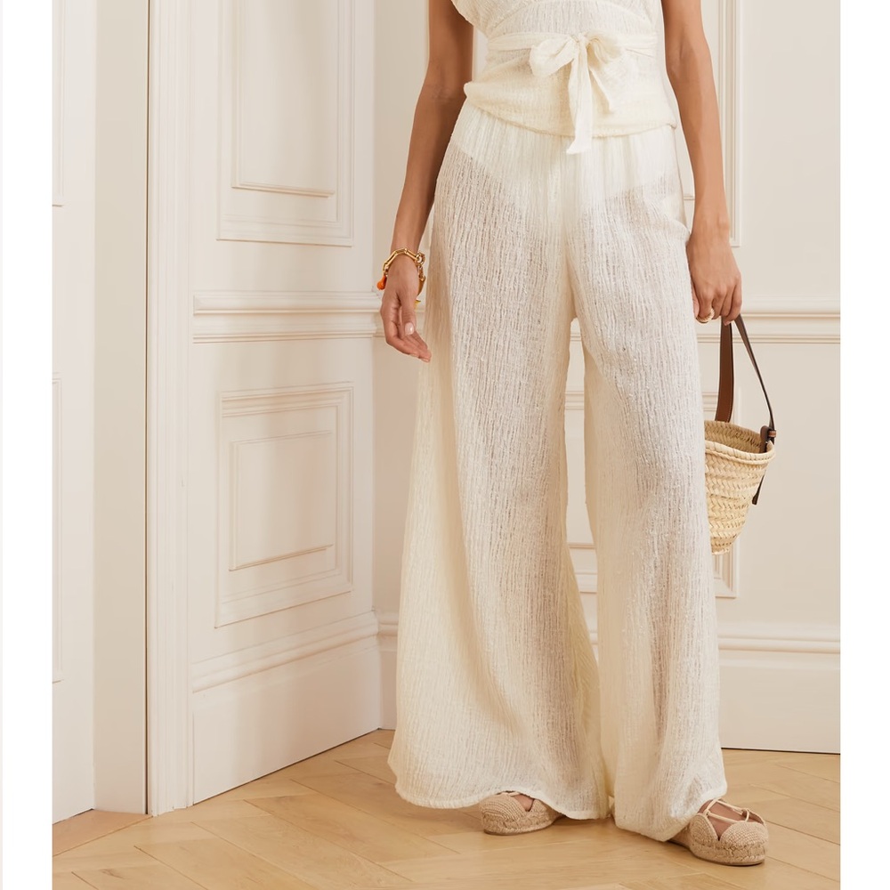 Savannah Morrow The Label Cala Wide Leg Relaxed Linen Cotton Gauzy Pants Medium